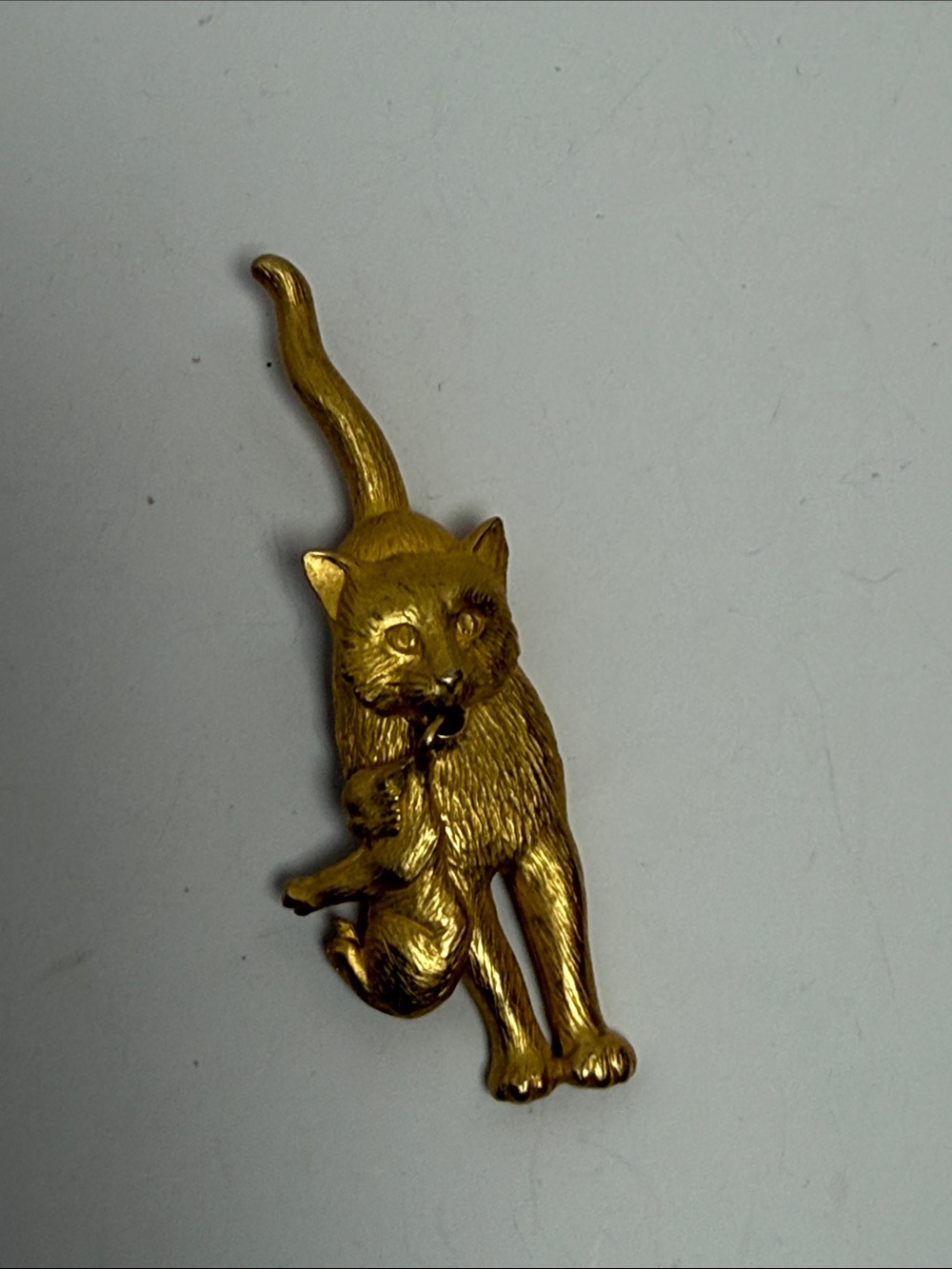 Vintage JJ Gold Cat Figurine Ornament - Decorative Cat with Kitten Brooch